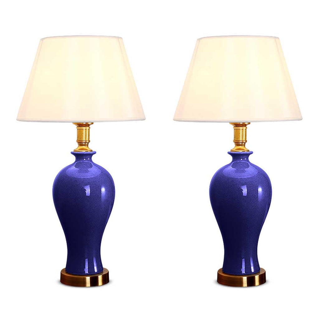NNEAGS 2x Blue Ceramic Oval Table Lamp with Gold Metal Base