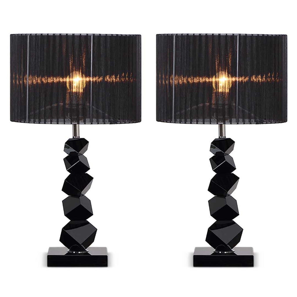 NNEAGS – Zestaw 2 Lamp Stołowych 55 cm w Czerni z Ciemnym Kloszem