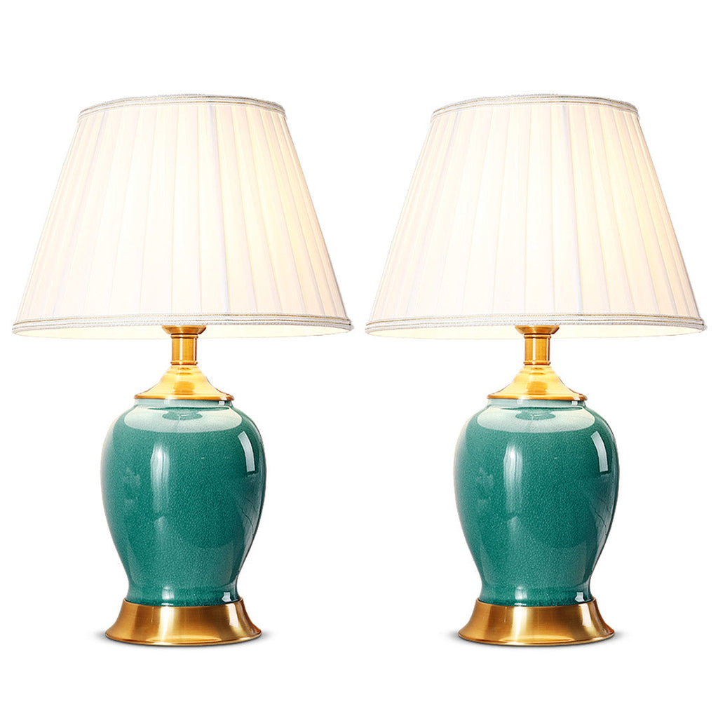 NNEAGS Zestaw 2 Zielonych Ceramicznych Lamp Stołowych z ﻿Złotą Bazą