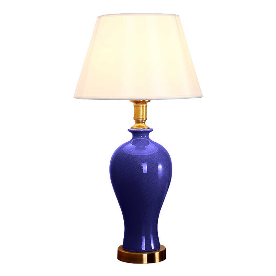 NNEAGS Blue Ceramic Oval – Niebieska Lampa Stołowa z Owalną Ceramiczną Podstawą i Złotym Wykończeniem
