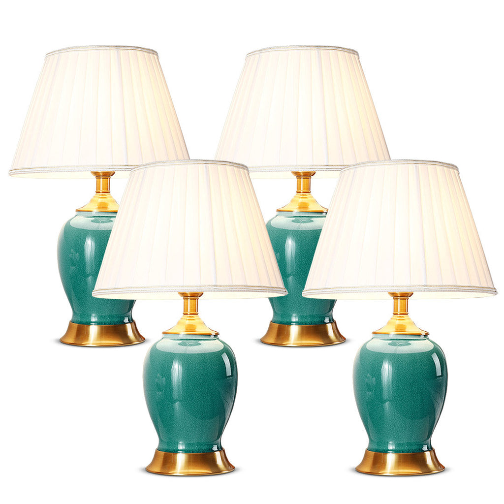 NNEAGS 4× Zielona Ceramiczna Lampa Stołowa z Owalną Podstawą i Złotym Wykończeniem – Zestaw 4