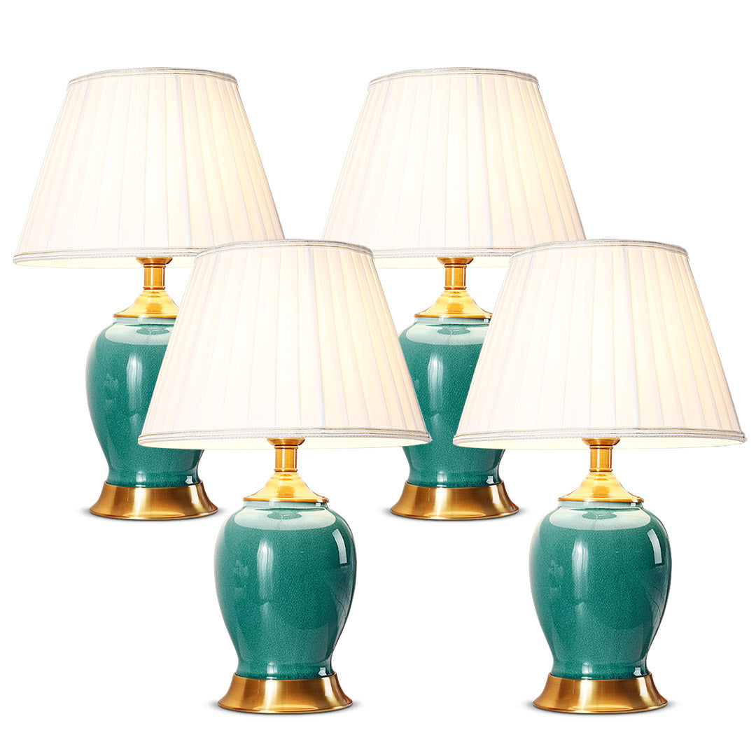 NNEAGS 4× Zielona Ceramiczna Lampa Stołowa z Owalną Podstawą i Złotym Wykończeniem – Zestaw 4