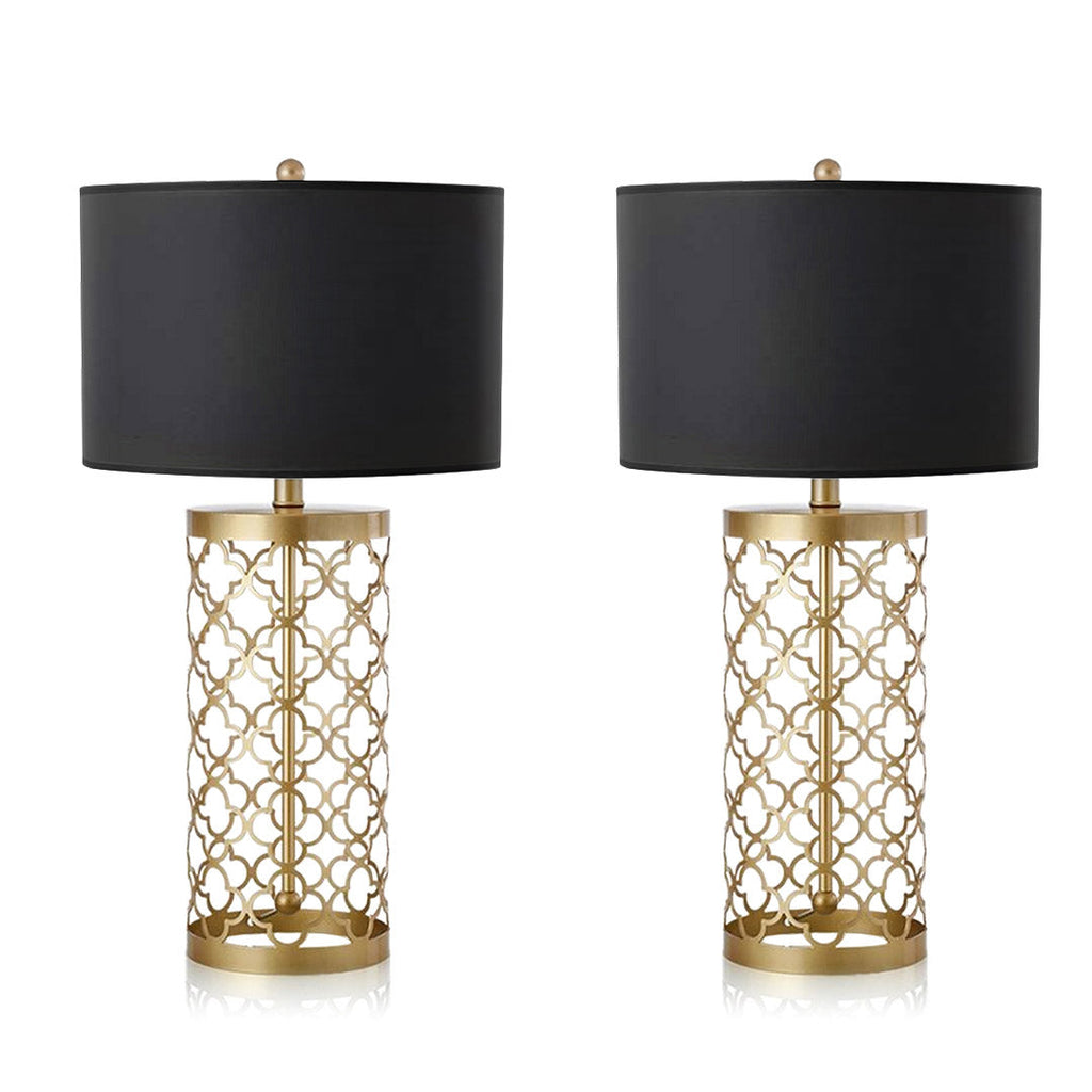NNEAGS 2x Golden Hollowed Out Base Table Lamp with Dark Shade