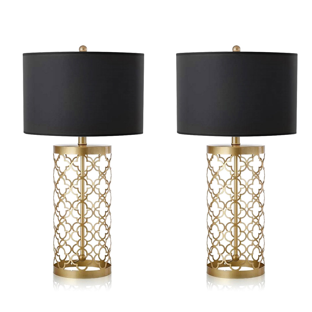 NNEAGS 2x Golden Hollowed Out Base Table Lamp with Dark Shade