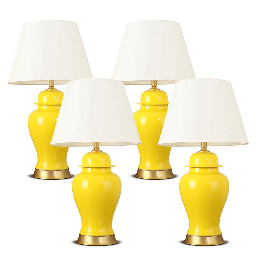 NNEAGS 4× Owalna Ceramiczna Lampa Stołowa z Złotą Podstawą – Żółta (Zestaw 4)