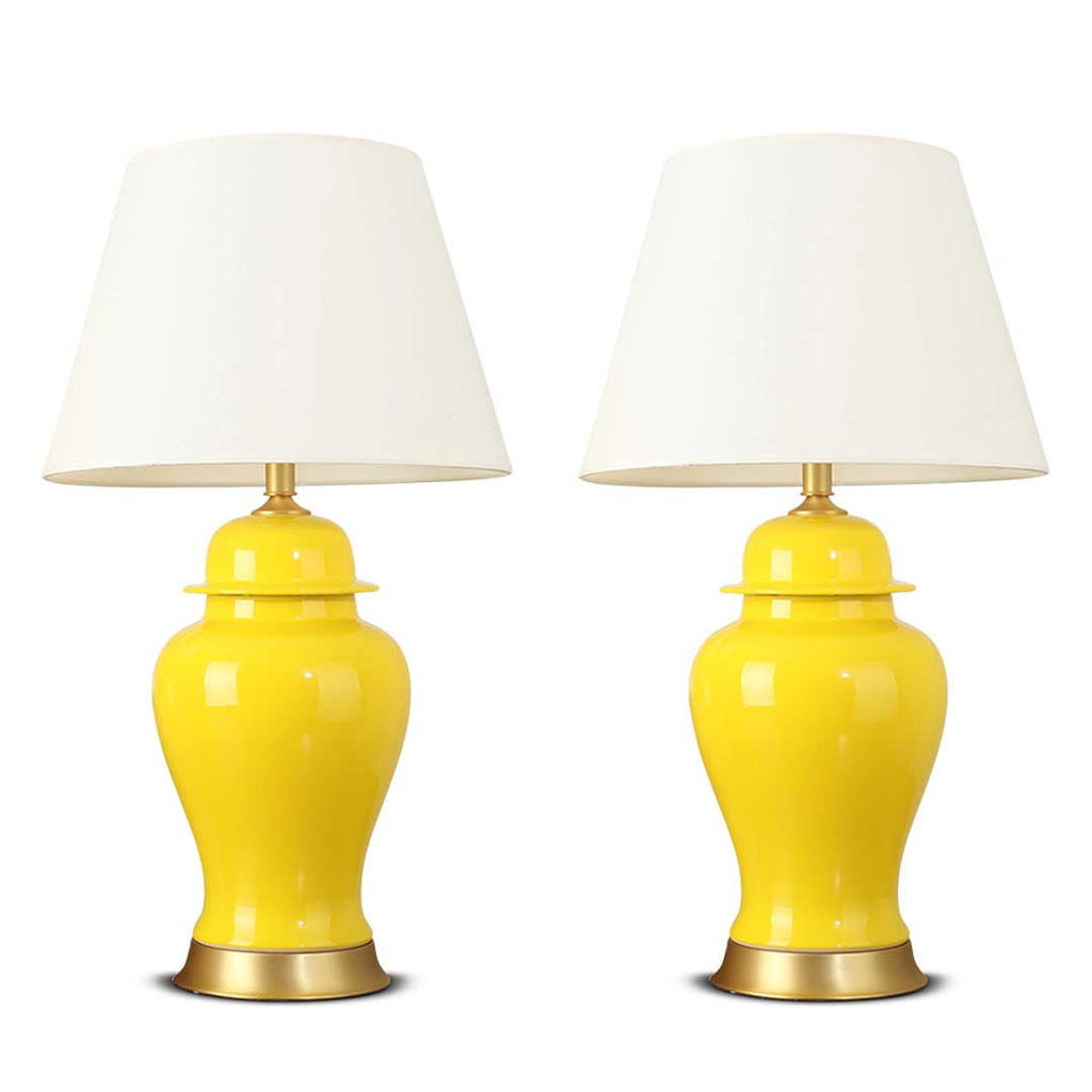 NNEAGS – Zestaw 2 Ceramicznych Lamp Stołowych Owalnych z Złotą Podstawą – Yellow