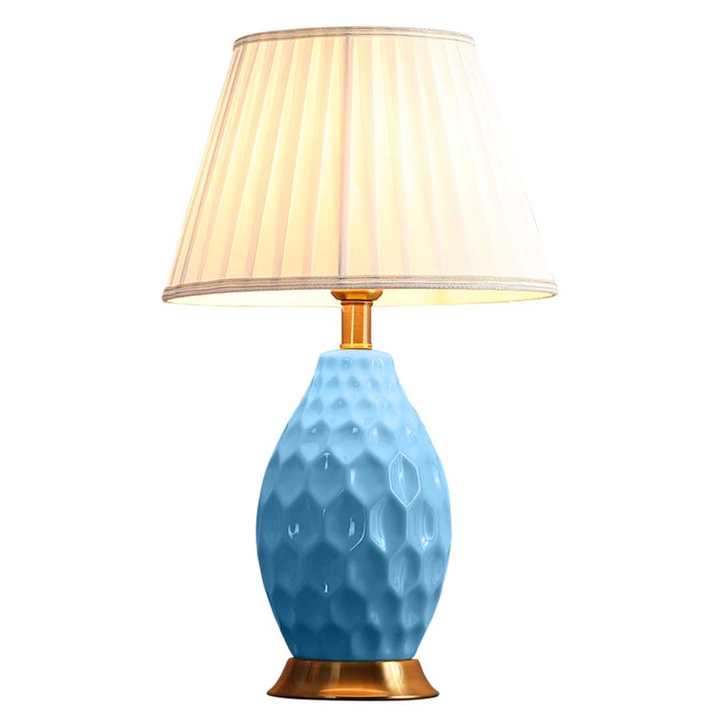 NNEAGS Ceramic Textured Oval – Niebieska Lampa Stołowa z Teksturowaną Ceramiczną Podstawą i Złotym Wykończeniem