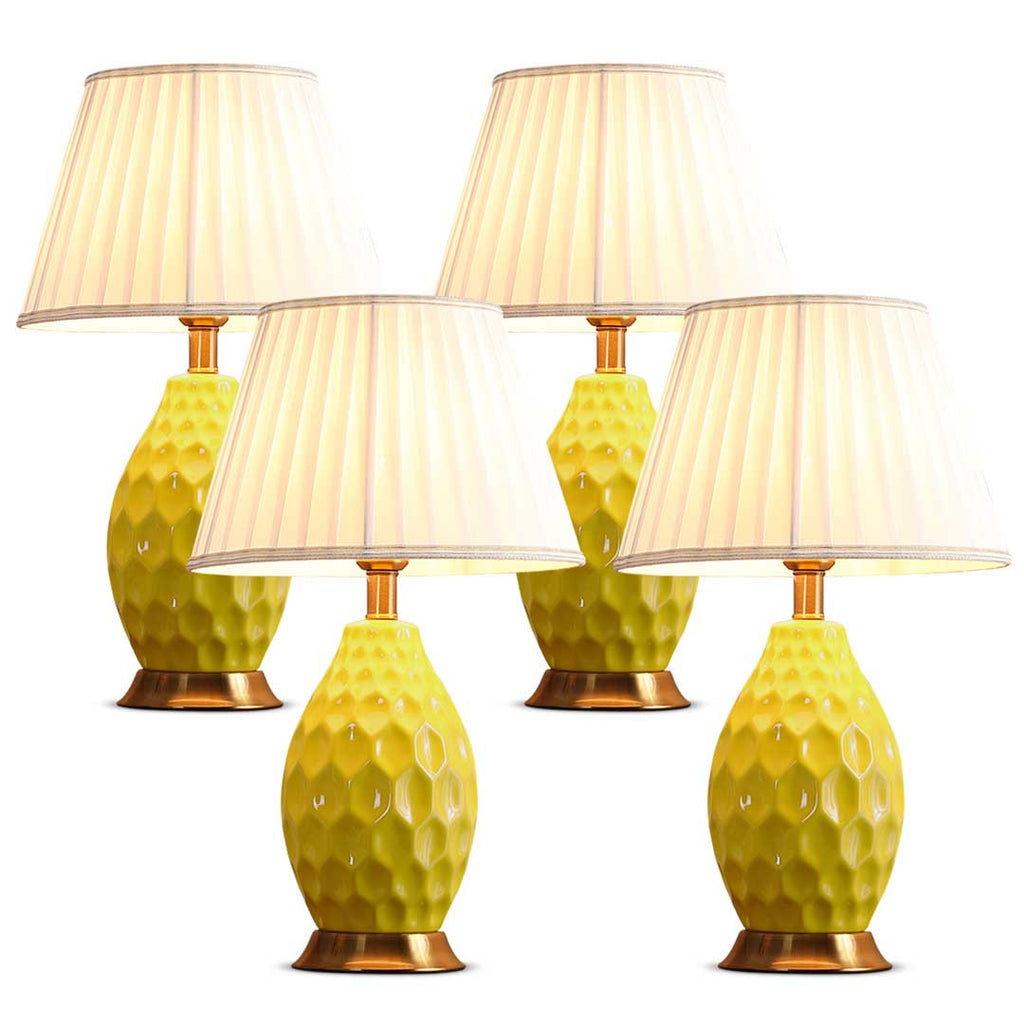 NNEAGS 4× Żółta Teksturowana Ceramiczna Lampa Stołowa z Złotą Podstawą – Zestaw 4