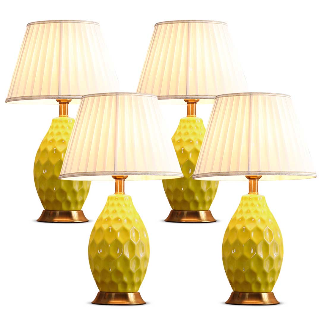 NNEAGS 4× Żółta Teksturowana Ceramiczna Lampa Stołowa z Złotą Podstawą – Zestaw 4