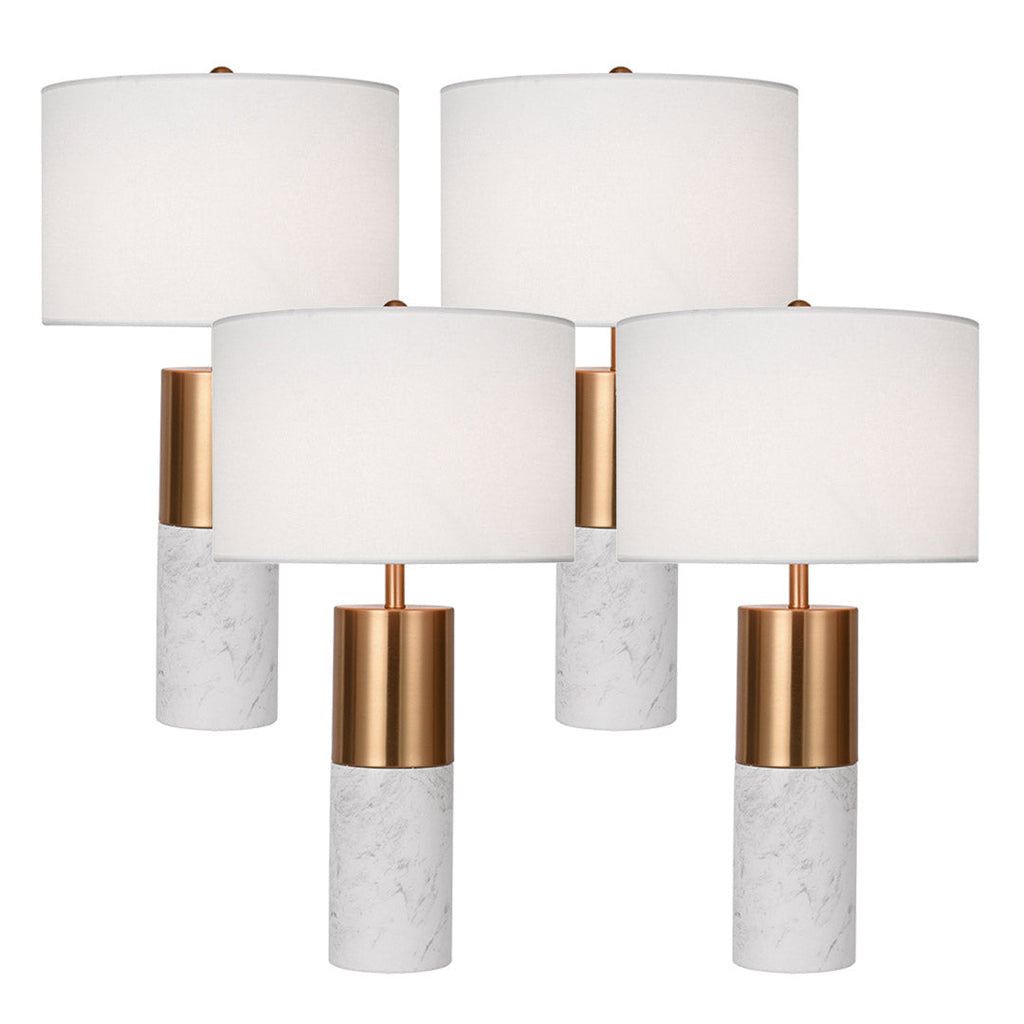 NNEAGS 4× Biała Marmurowa Lampa Stołowa 60 cm z Cylindryczną Podstawą i Jasnym Kloszem – Zestaw 4