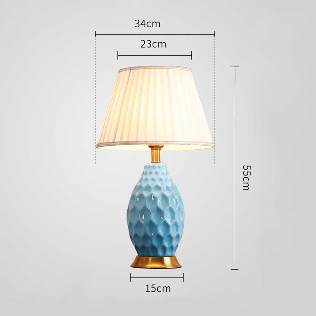 NNEAGS 4× Teksturowana Lampa Stołowa Ceramiczna z Owalną Podstawą i Złotym Wykończeniem – Niebieska (Zestaw 4)