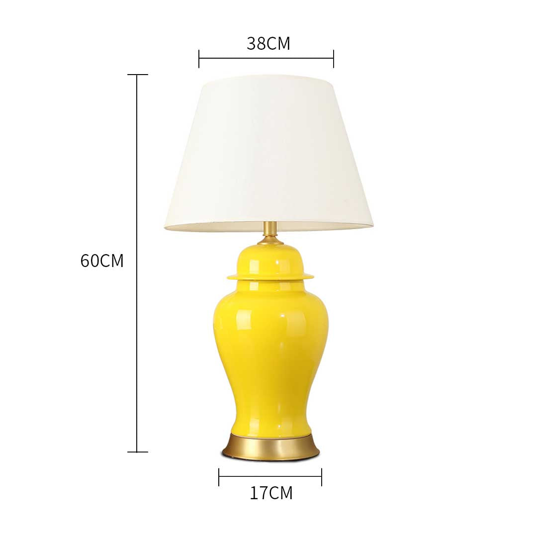 NNEAGS 4× Owalna Ceramiczna Lampa Stołowa z Złotą Podstawą – Żółta (Zestaw 4)