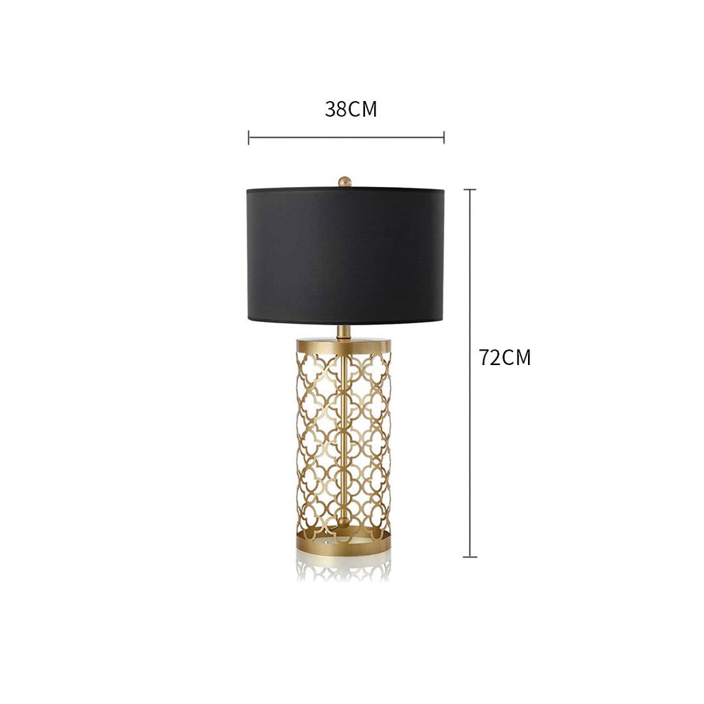NNEAGS Golden Hollow – Lampa Stołowa ze Ażurową Złotą Podstawą i Ciemnym Kloszem