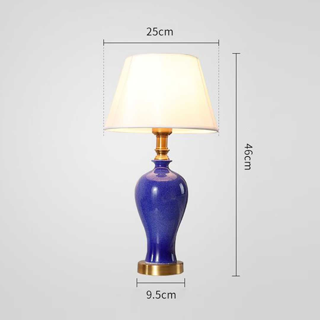 NNEAGS 4× Niebieska Ceramiczna Lampa Stołowa z Owalną Podstawą i Złotym Wykończeniem – Zestaw 4