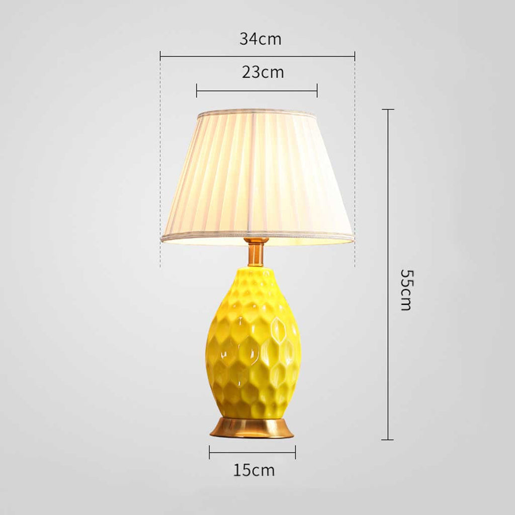 NNEAGS – Zestaw 2 Teksturowanych Owalnych Lamp Ceramicznych z Złotą Metalową Podstawą – Yellow