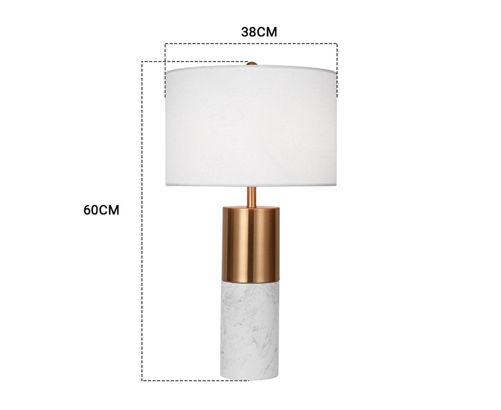 NNEAGS 4× Biała Marmurowa Lampa Stołowa 60 cm z Cylindryczną Podstawą i Jasnym Kloszem – Zestaw 4