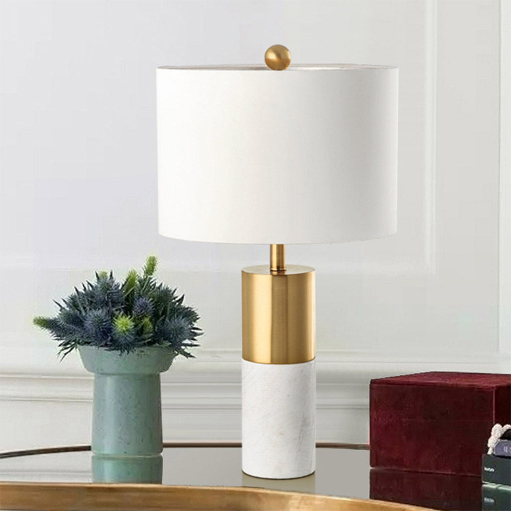 NNEAGS 4× Biała Marmurowa Lampa Stołowa 60 cm z Cylindryczną Podstawą i Jasnym Kloszem – Zestaw 4