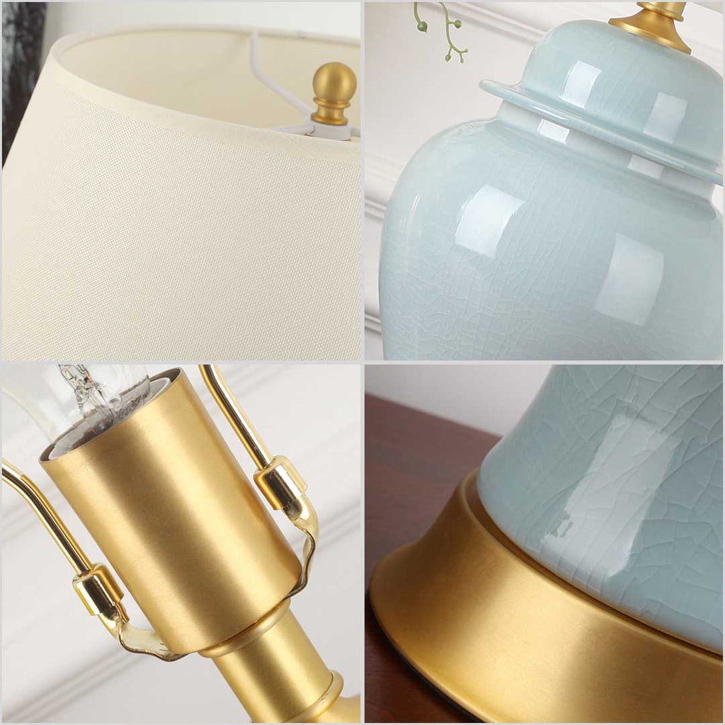 NNEAGS 4× Owalna Ceramiczna Lampa Stołowa z Złotą Podstawą – Żółta (Zestaw 4)