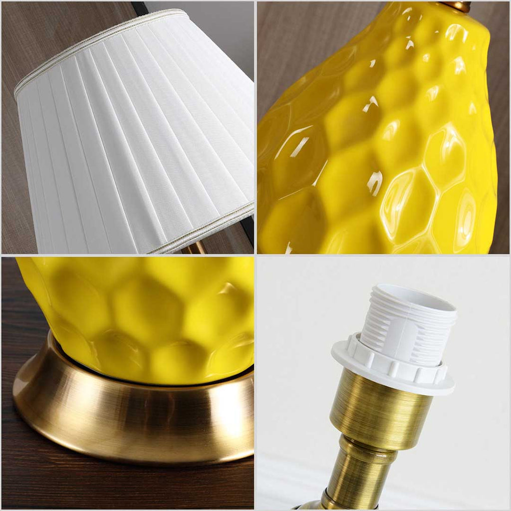 NNEAGS – Zestaw 2 Teksturowanych Owalnych Lamp Ceramicznych z Złotą Metalową Podstawą – Yellow