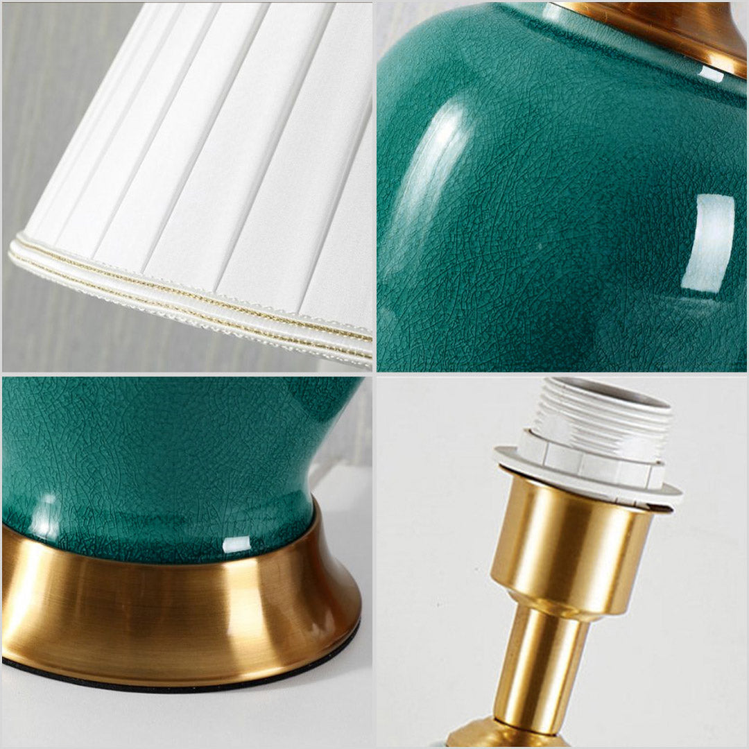 NNEAGS Zestaw 2 Zielonych Ceramicznych Lamp Stołowych z ﻿Złotą Bazą