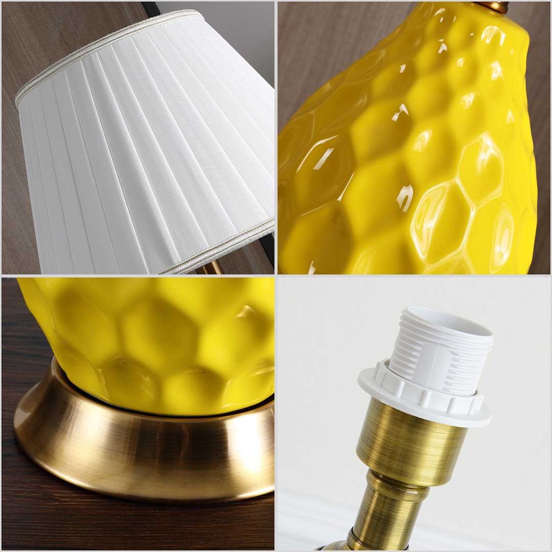 NNEAGS 4× Teksturowana Lampa Stołowa Ceramiczna z Owalną Podstawą i Złotym Wykończeniem – Niebieska (Zestaw 4)