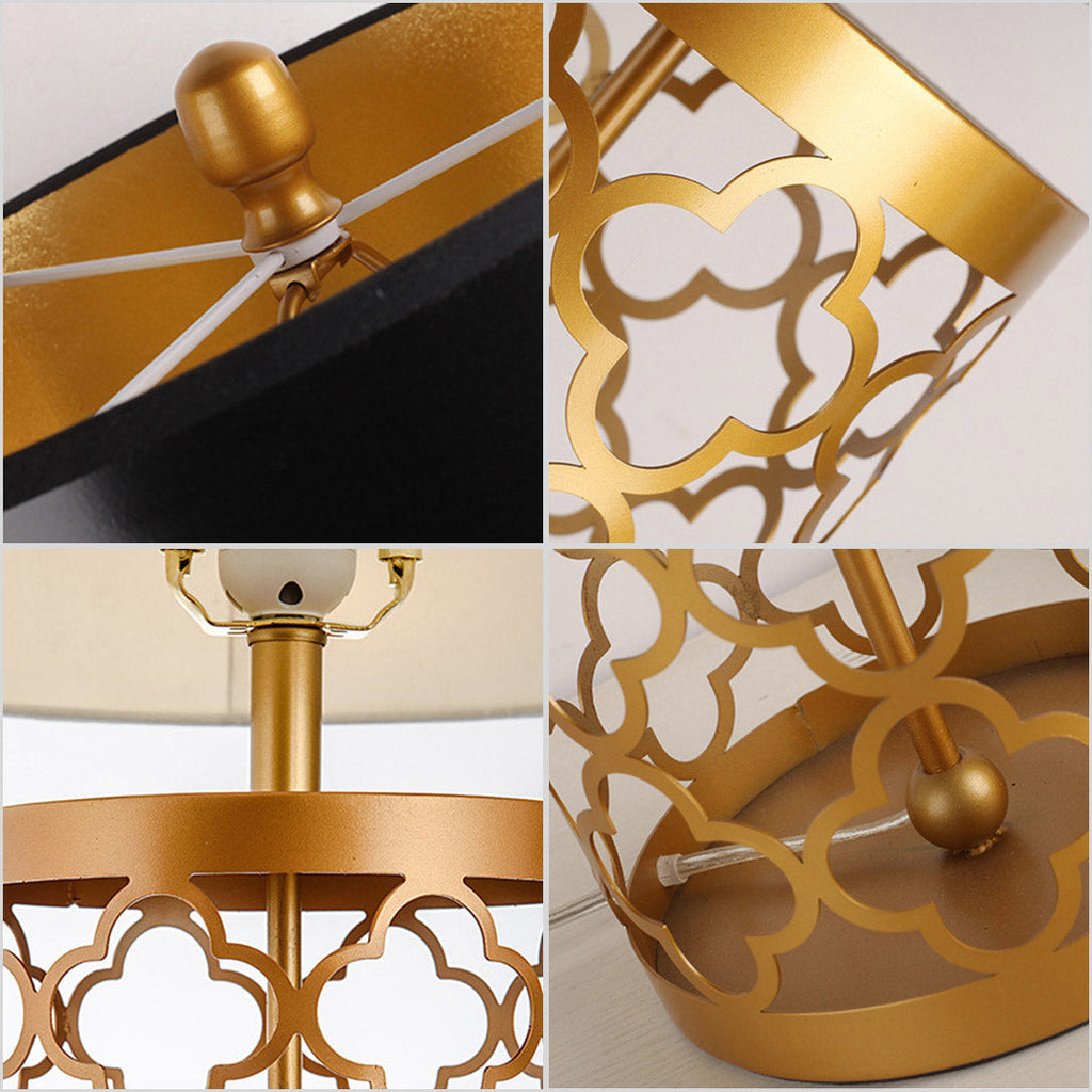 NNEAGS 2x Golden Hollowed Out Base Table Lamp with Dark Shade