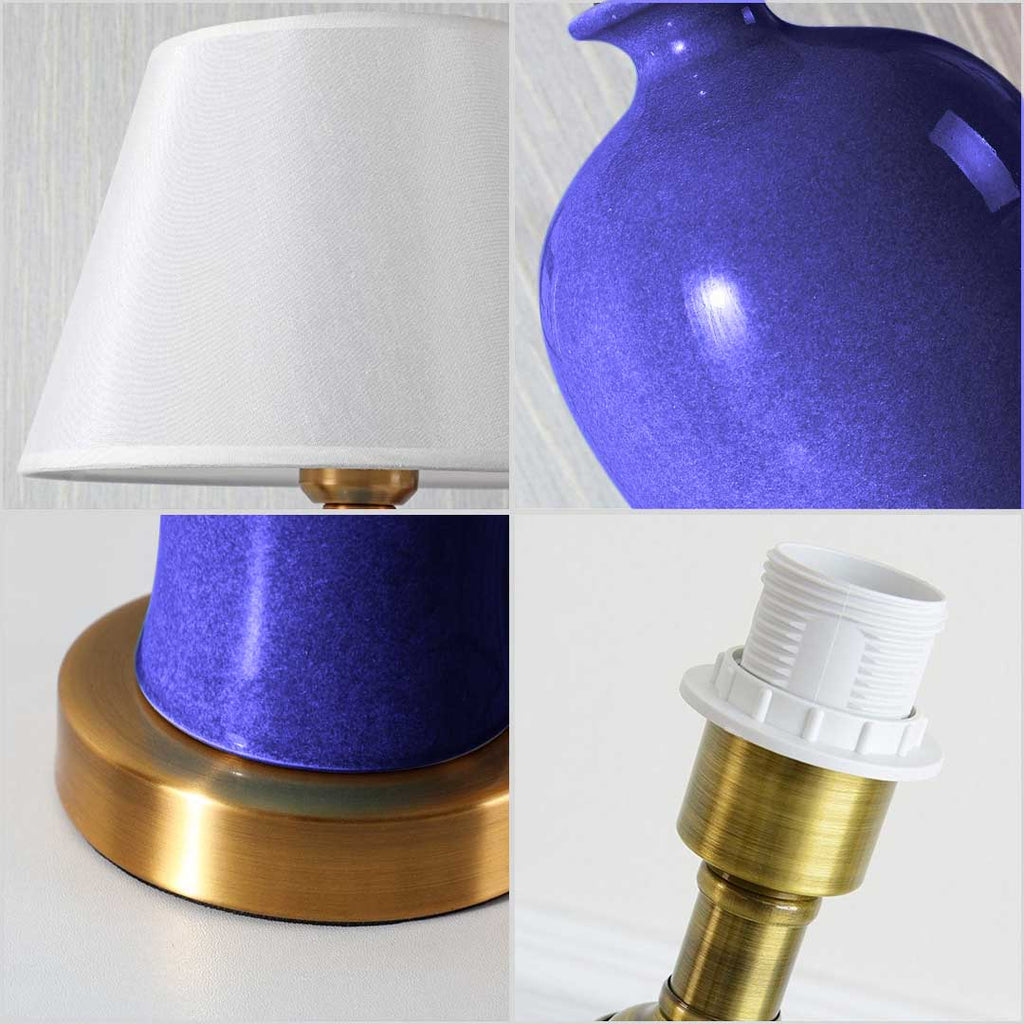 NNEAGS 2x Blue Ceramic Oval Table Lamp with Gold Metal Base
