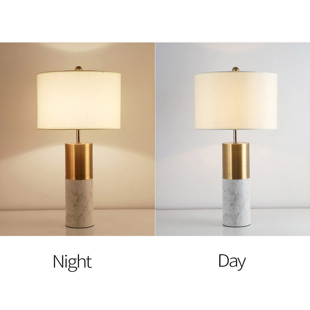 NNEAGS 4× Biała Marmurowa Lampa Stołowa 60 cm z Cylindryczną Podstawą i Jasnym Kloszem – Zestaw 4