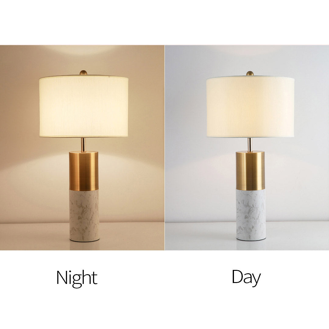 NNEAGS 4× Biała Marmurowa Lampa Stołowa 60 cm z Cylindryczną Podstawą i Jasnym Kloszem – Zestaw 4