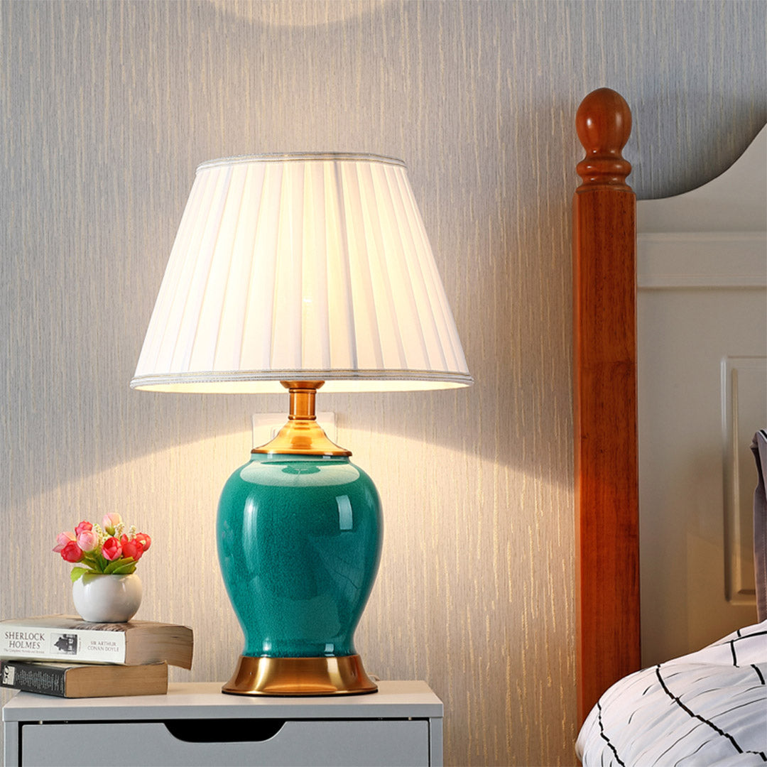 NNEAGS Zestaw 2 Zielonych Ceramicznych Lamp Stołowych z ﻿Złotą Bazą