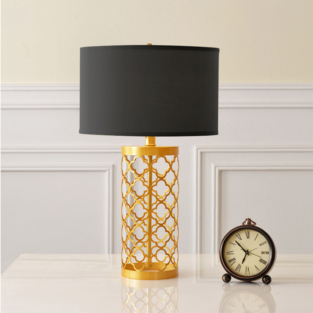 NNEAGS 2x Golden Hollowed Out Base Table Lamp with Dark Shade
