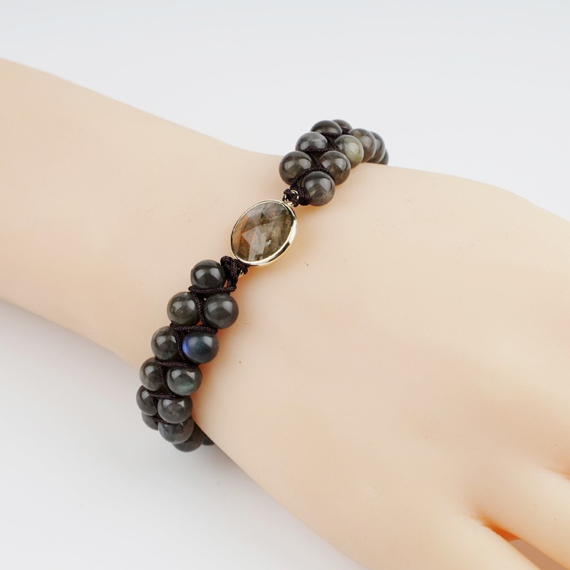 Labradorit-Armband, geflochtene Perlen, 6 mm