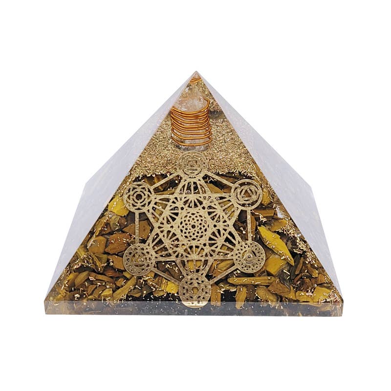 Metatron Orgonite Tigerauge-Pyramide 7,5 cm