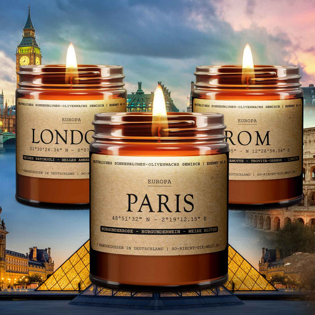 Europa Paket - 3 Duftkerzen - Paris | London | Rom