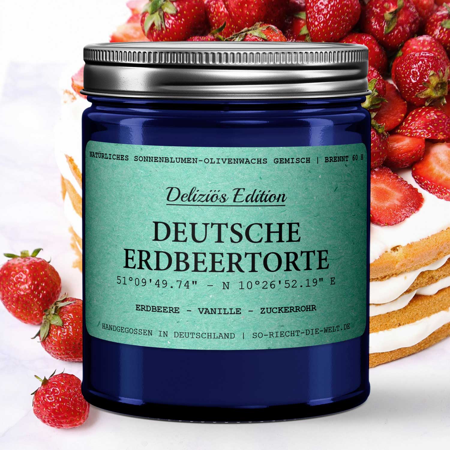 Deutsche Erdbeertorte Kerze - Deliziös Edition - Erdbeere |: Einzelne Kerze