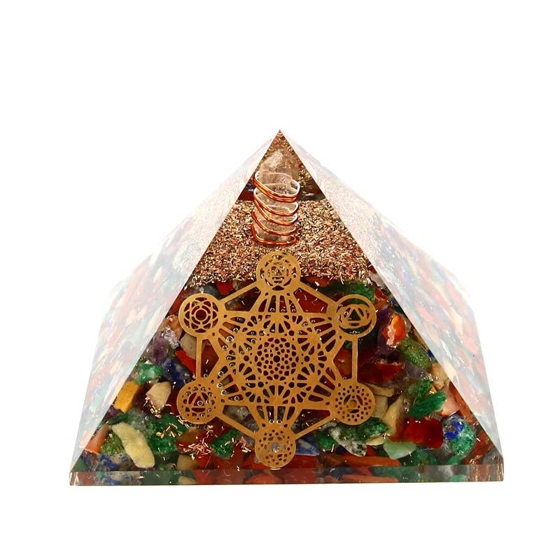 Pyramide, 7 Chakren, gemischter Orgonit, Metatron, 7,5 cm