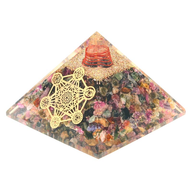 Metatron Orgonite Mehrfarbige Turmalin-Pyramide 7,5 cm