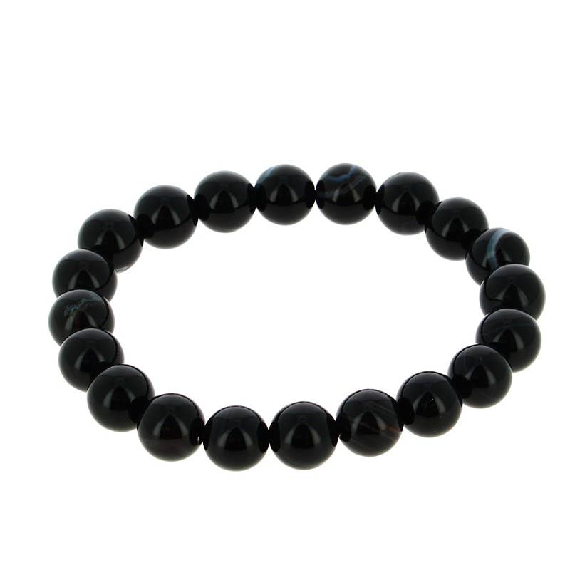 Schwarzes Achatarmband Perlen 10 mm
