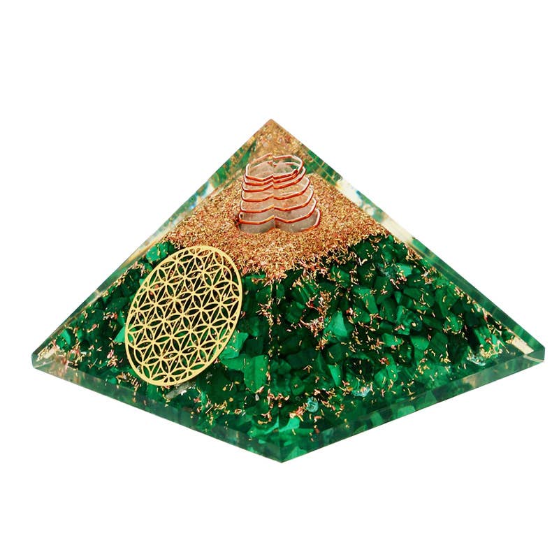 Orgonit-Malachit-Pyramide „Blume des Lebens“ 7,5 cm