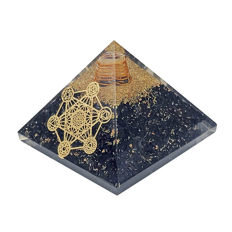 Metatron Orgonite Pyramide mit schwarzem Turmalin, 7,5 cm