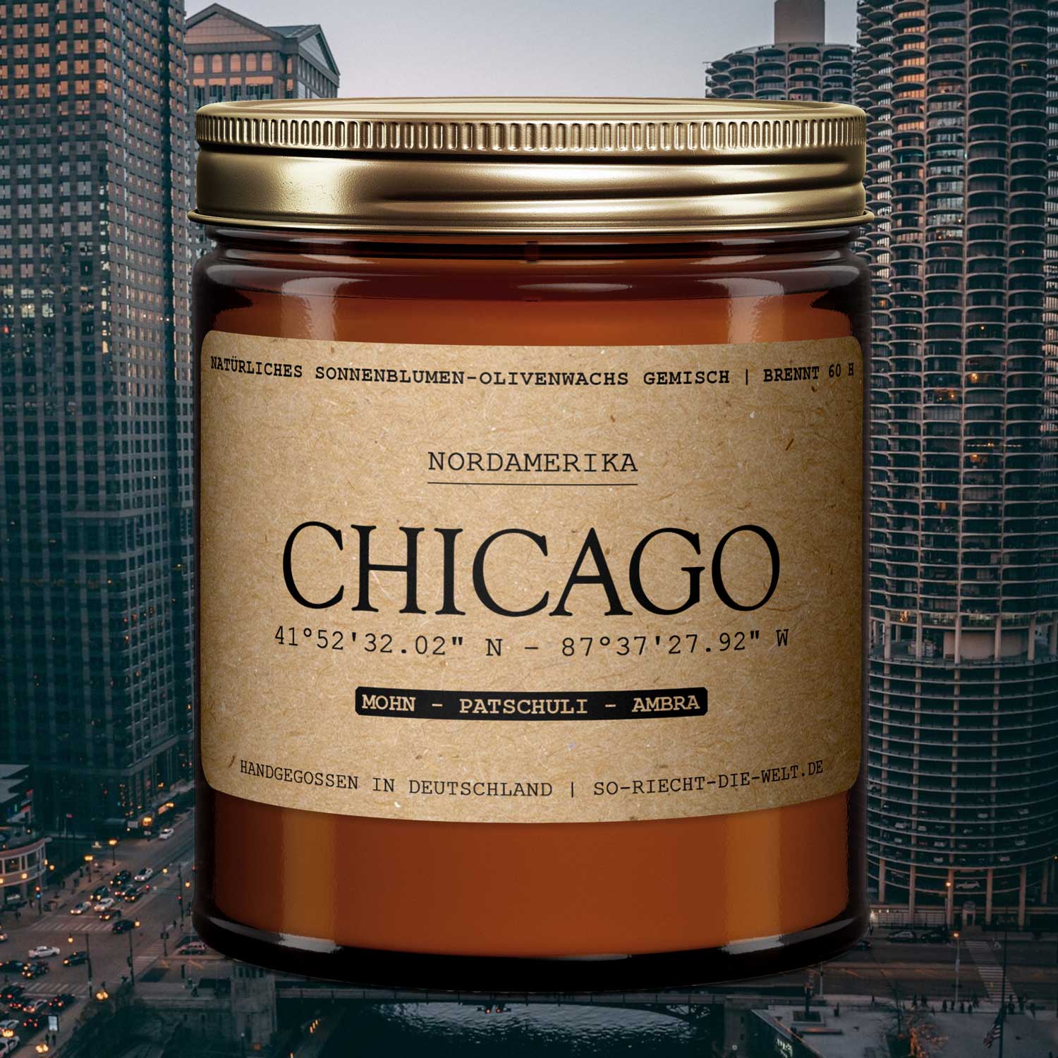 Chicago świeca zapachowa – mak | paczula | ambra