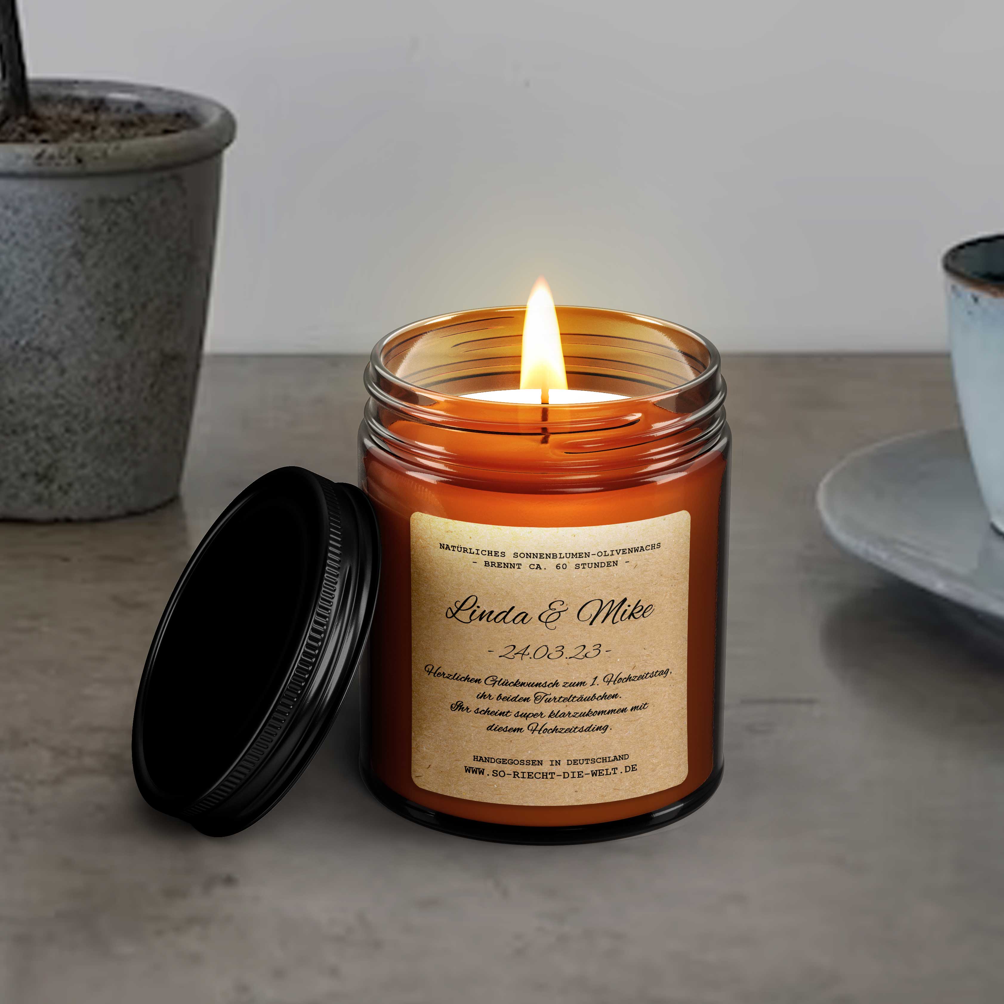 Świeca jubileuszowa – „Gratulacje z okazji rocznicy” Prezent na rocznicę dla pary | Personalizowana świeca | Świeca zapachowa w szkle 240 ml – 450 g | Naturalny, ekologiczny wosk