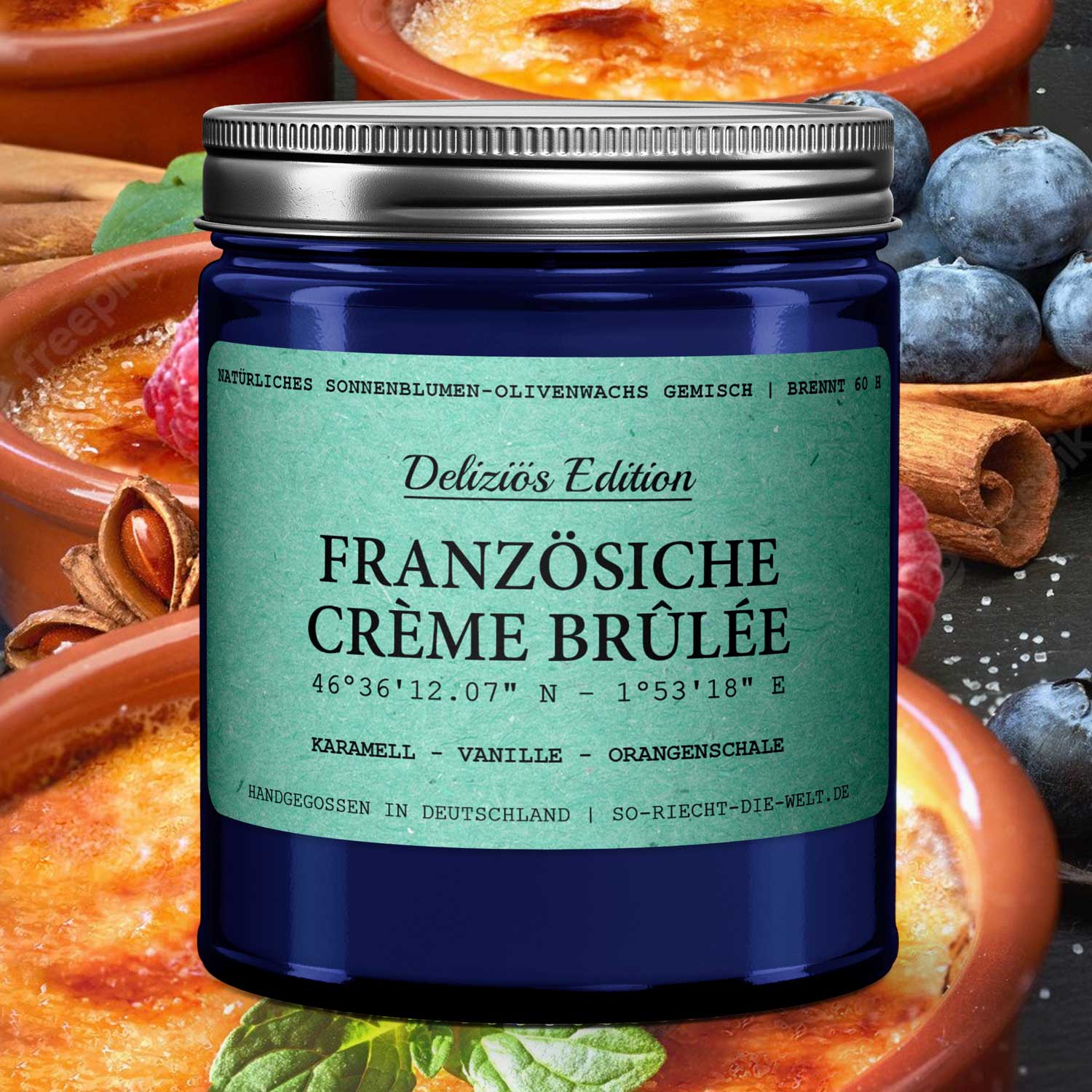 Świeca zapachowa Crème Brûlée – Deliziös Edition | Karmel • Wanilia • Skórka Pomarańczowa