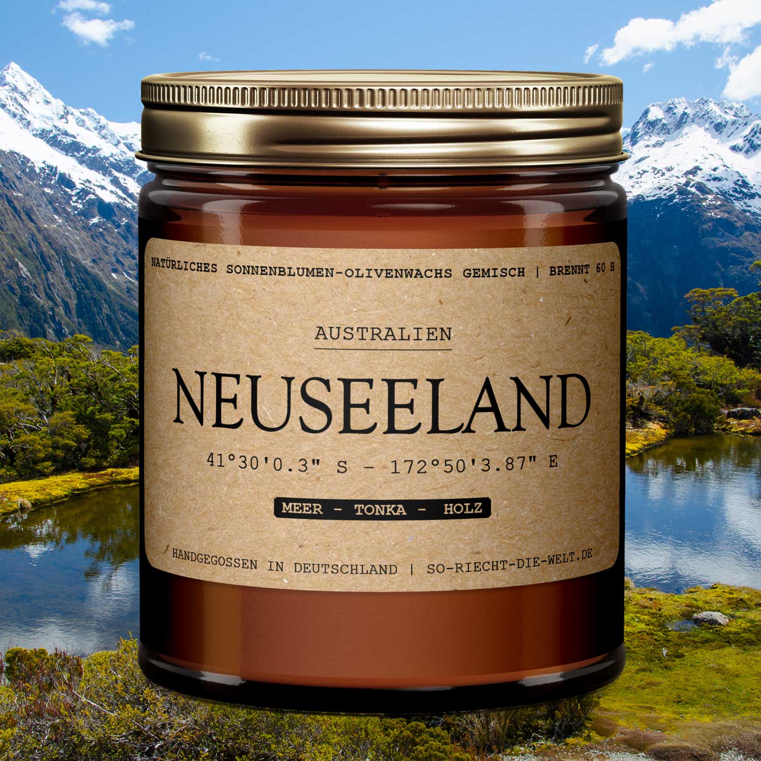 Nowa Zelandia – Świeca zapachowa | Morskie Akordy • Tonka • Drzewo