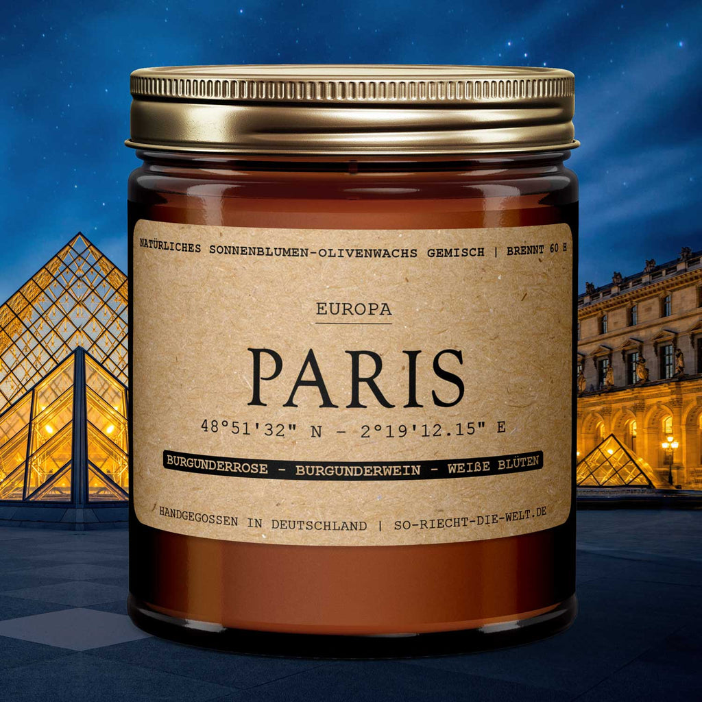 Paryż – Świeca zapachowa – Burgundowa róża | Burgundowe wino | Białe kwiaty