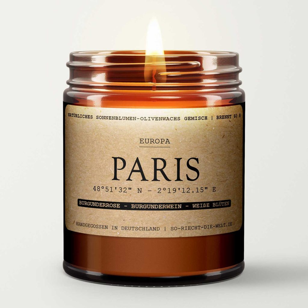Paryż – Świeca zapachowa – Burgundowa róża | Burgundowe wino | Białe kwiaty