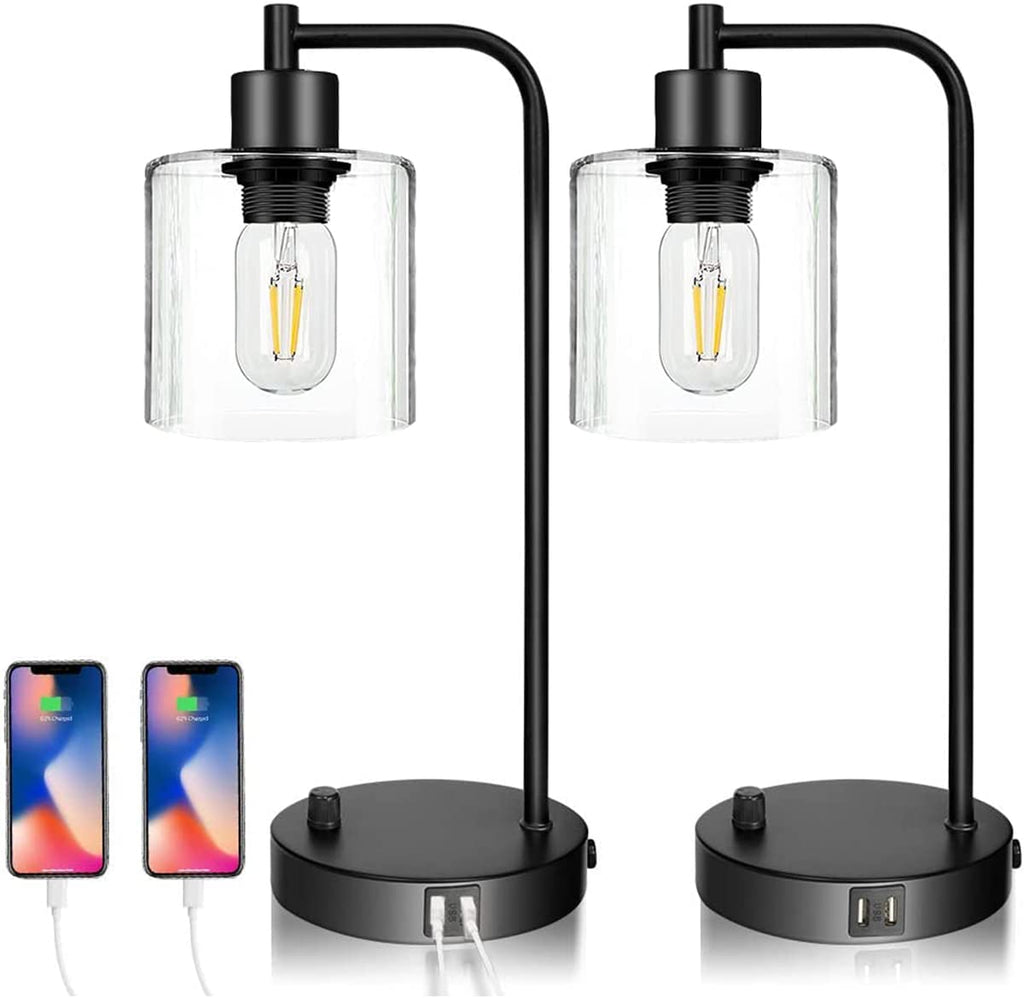 NNEDSZ 2x Industrial Table Lamp z 2 portami USB – idealne do sypialni, biura i salon