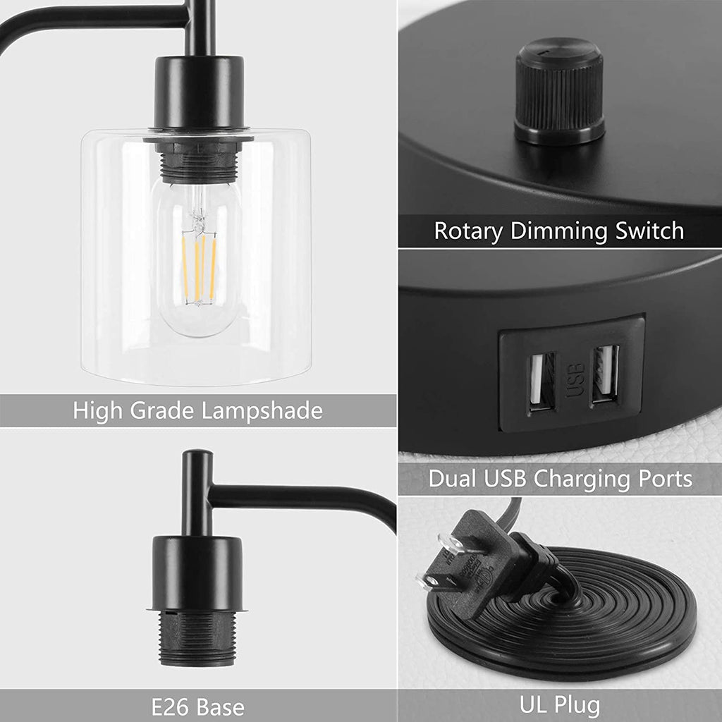 NNEDSZ 2x Industrial Table Lamp z 2 portami USB – idealne do sypialni, biura i salon
