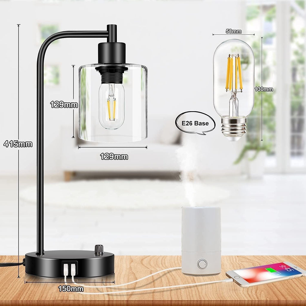 NNEDSZ 2x Industrial Table Lamp z 2 portami USB – idealne do sypialni, biura i salon
