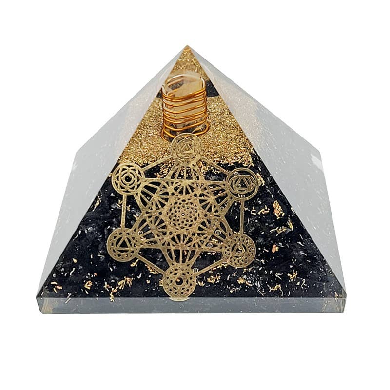 Metatron Orgonite Pyramide mit schwarzem Turmalin, 7,5 cm